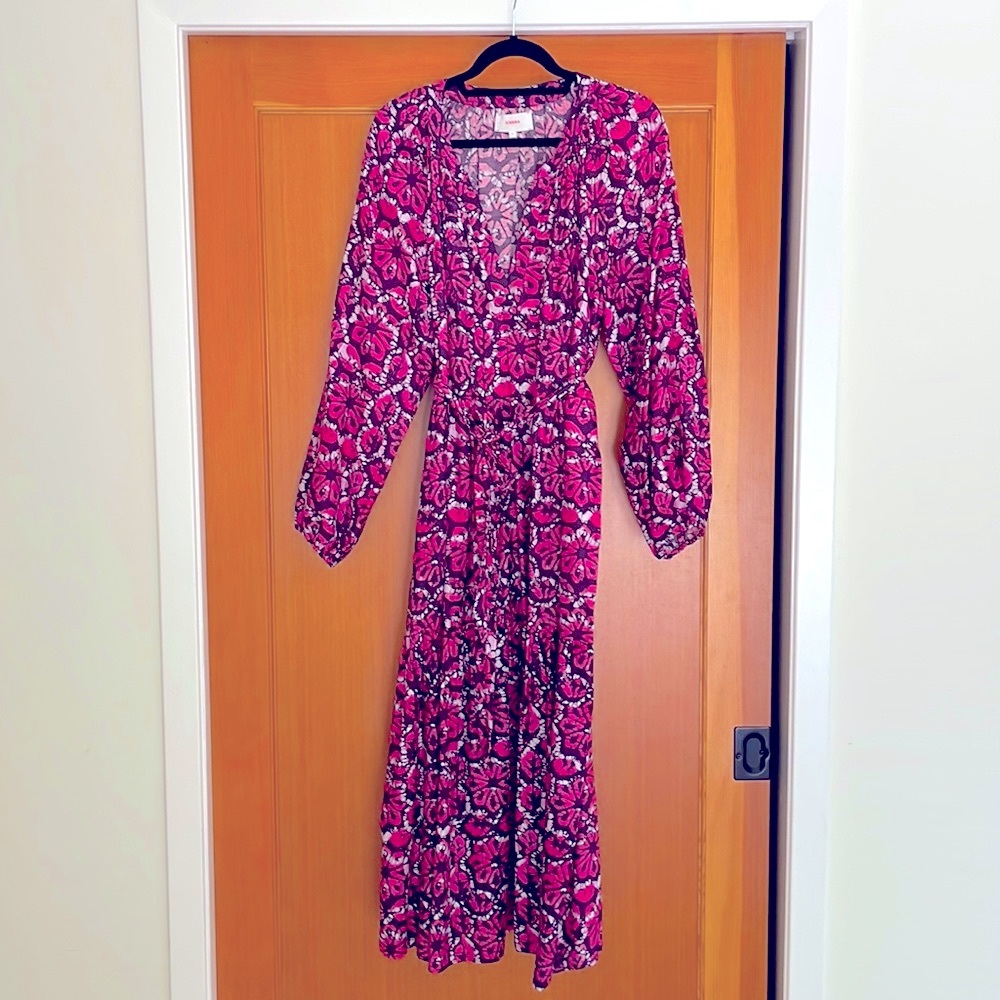 XiRENA belted long-sleeve dress | floral print with purple and pinks | size XL